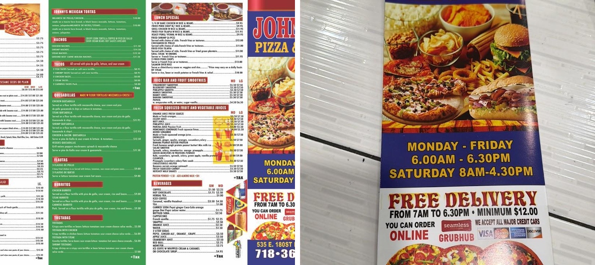 Johnny's Pizza Menu